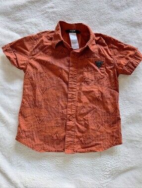 Guess Kids Boys Triangle Logo Button Up Shirt Orange Size Small S 4 4T Cotton
